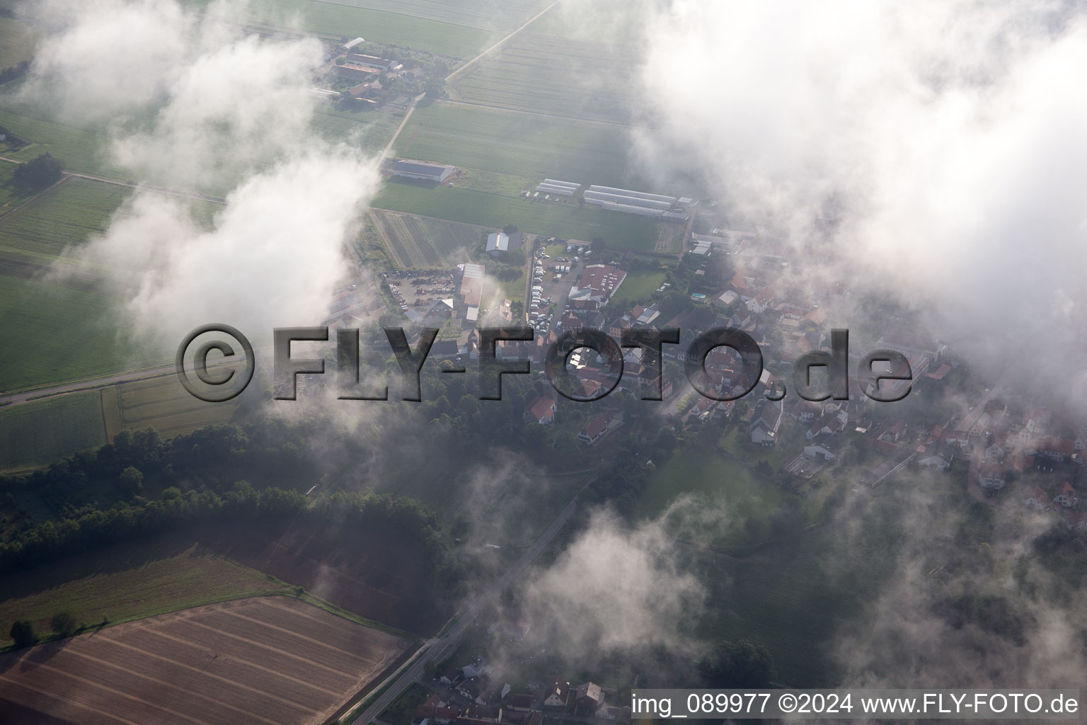 Drone image of Minfeld in the state Rhineland-Palatinate, Germany