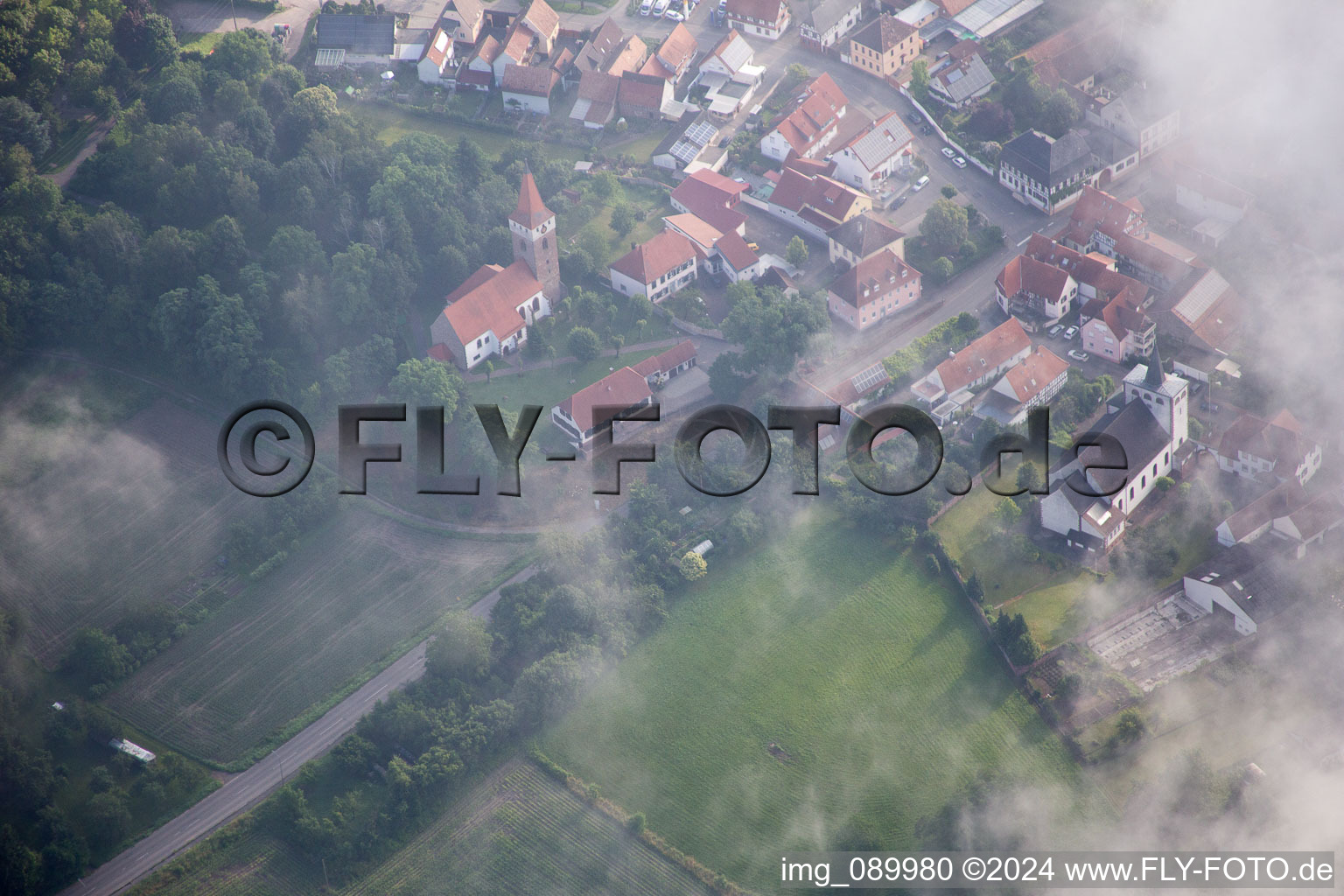 Minfeld in the state Rhineland-Palatinate, Germany seen from a drone