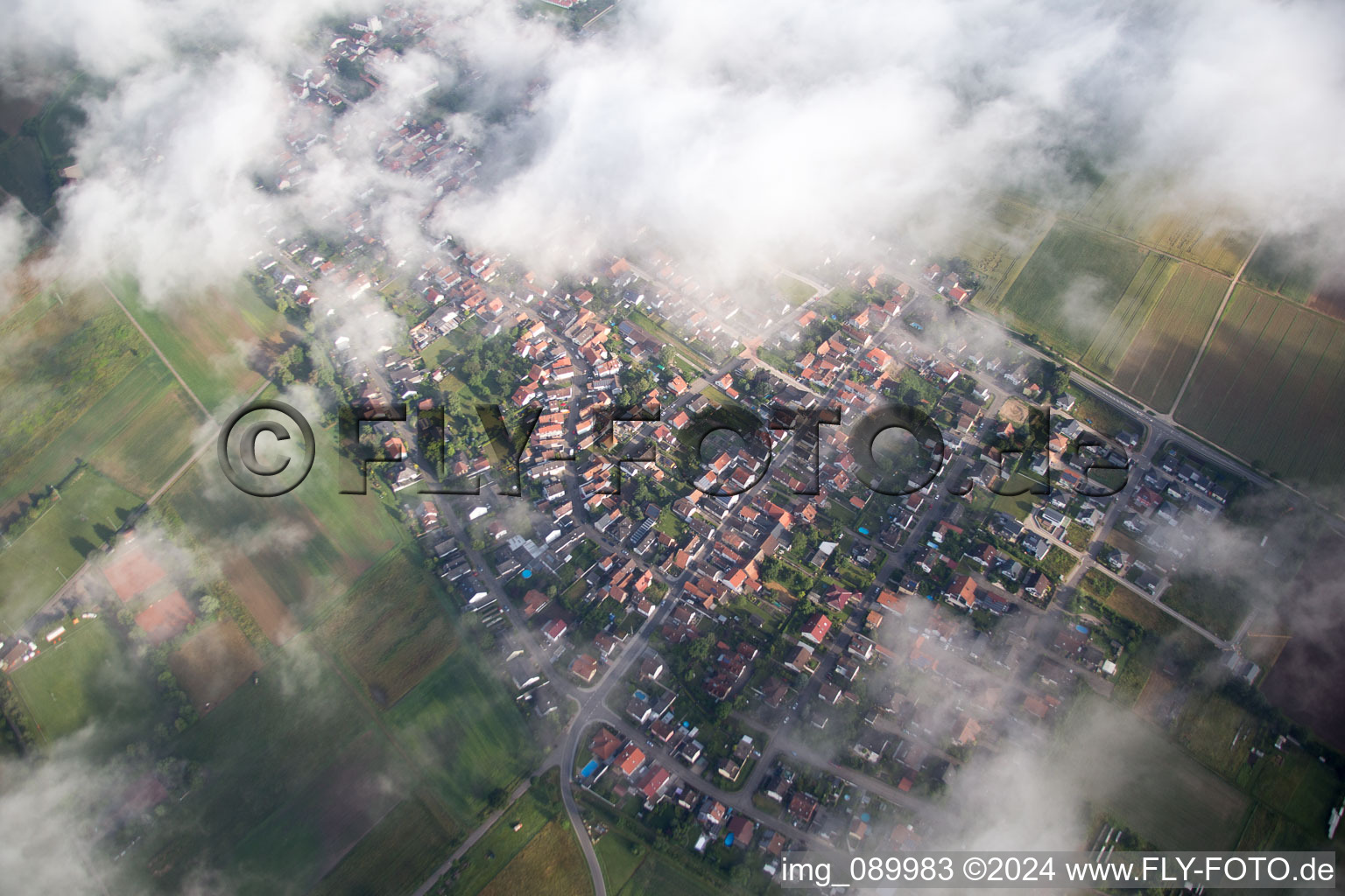 Oblique view of Minfeld in the state Rhineland-Palatinate, Germany