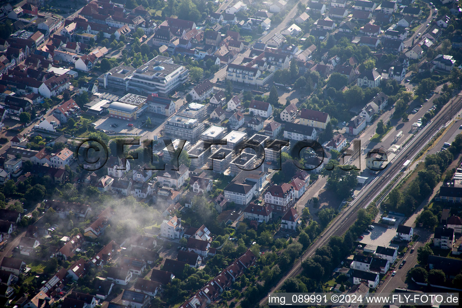 In the city center" New building of RiBa GmbH between Bismarck- and Gartenstr in Kandel in the state Rhineland-Palatinate, Germany from the drone perspective