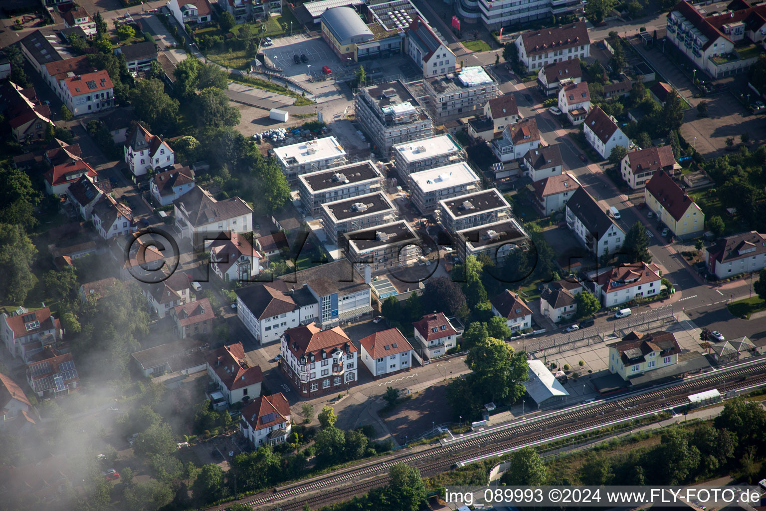 Construction site for City Quarters Building 'Im Stadtkern' in Kandel in the state Rhineland-Palatinate, Germany seen from above