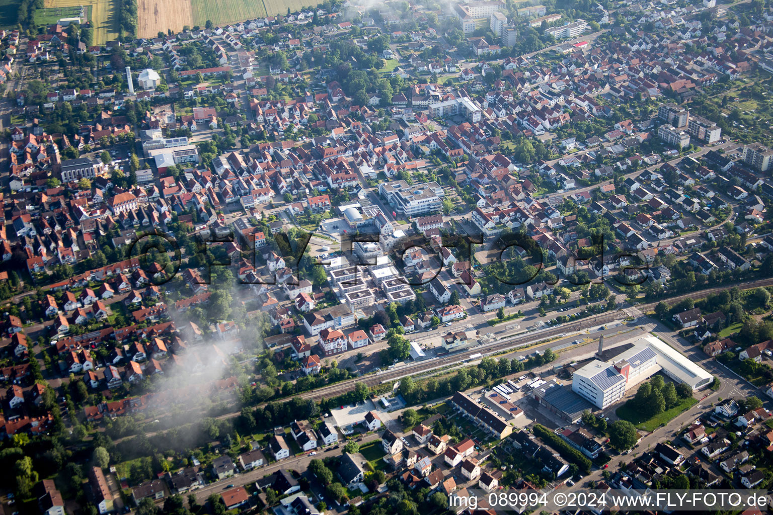 In the city center" New building of RiBa GmbH between Bismarck- and Gartenstr in Kandel in the state Rhineland-Palatinate, Germany from a drone