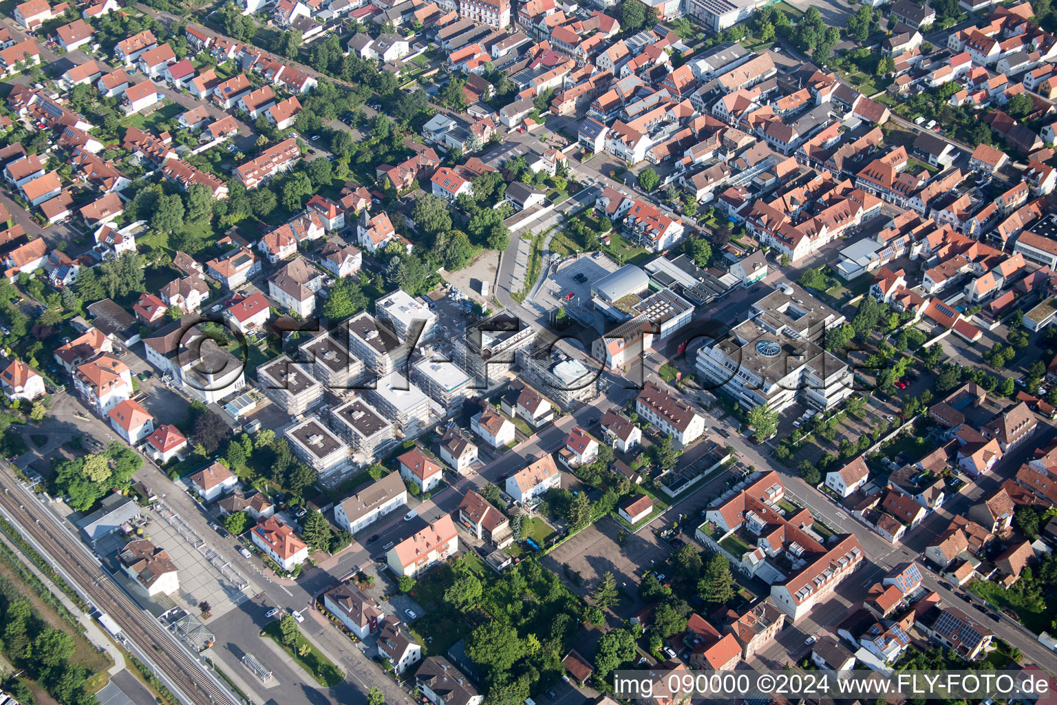 Aerial view of In the city center" New building of RiBa GmbH between Bismarck- and Gartenstr in Kandel in the state Rhineland-Palatinate, Germany