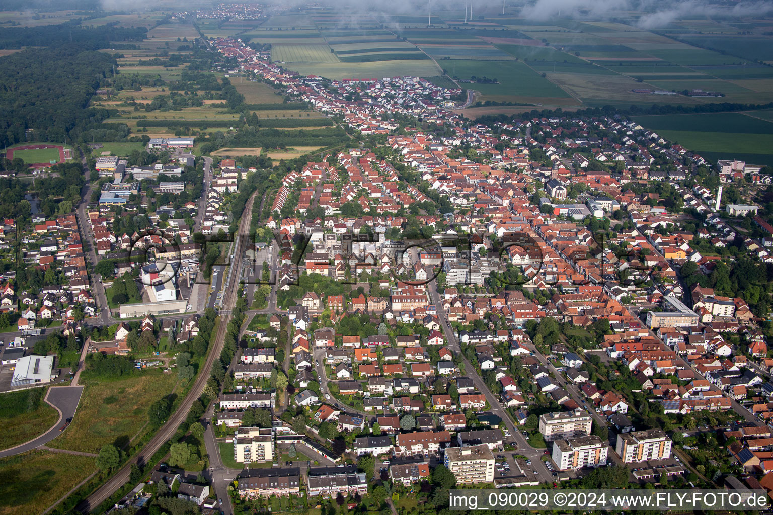 Drone recording of In the city center" New building of RiBa GmbH between Bismarck- and Gartenstr in Kandel in the state Rhineland-Palatinate, Germany