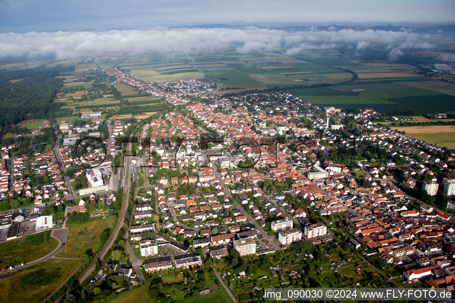 Drone image of In the city center" New building of RiBa GmbH between Bismarck- and Gartenstr in Kandel in the state Rhineland-Palatinate, Germany