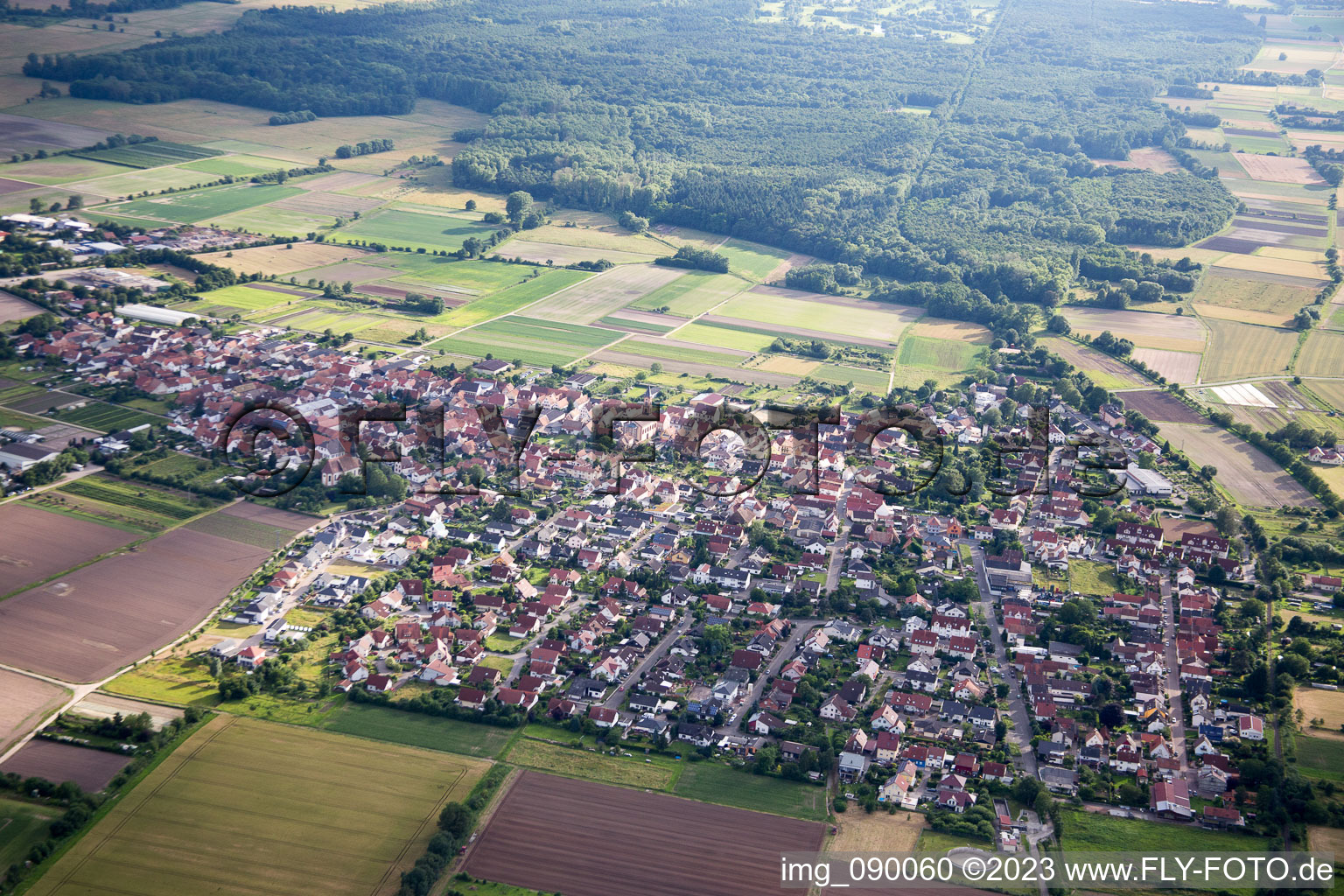 Aerial view of Zeiskam in the state Rhineland-Palatinate, Germany