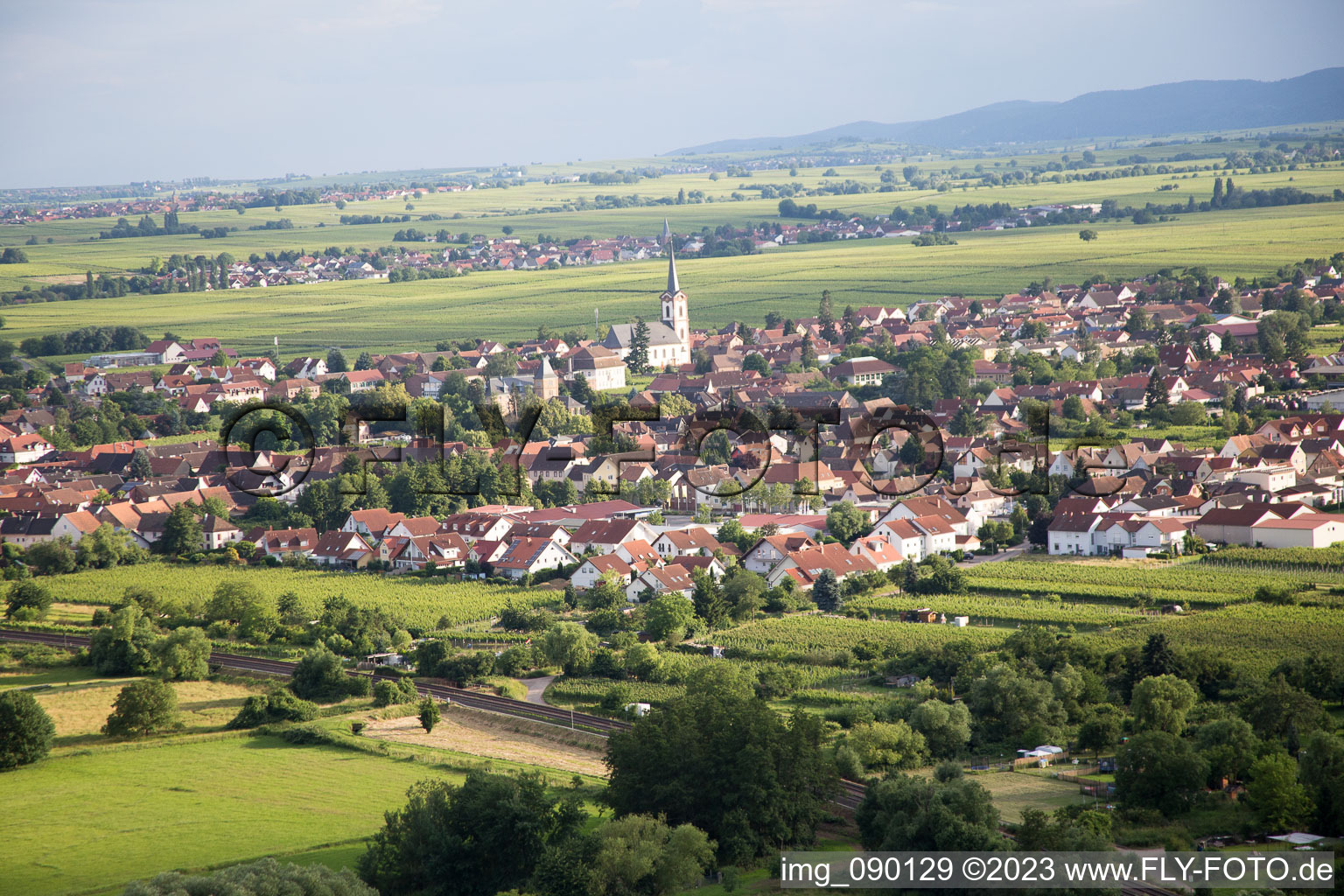 Aerial view of Edesheim in the state Rhineland-Palatinate, Germany