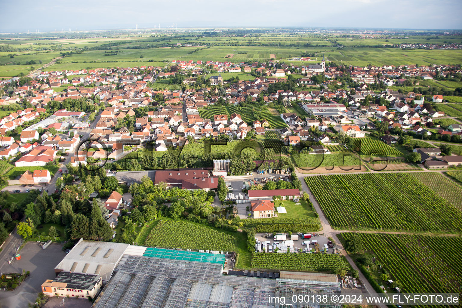 Aerial view of Town View of the streets and houses of the residential areas in the district Eckel in Edesheim in the state Rhineland-Palatinate