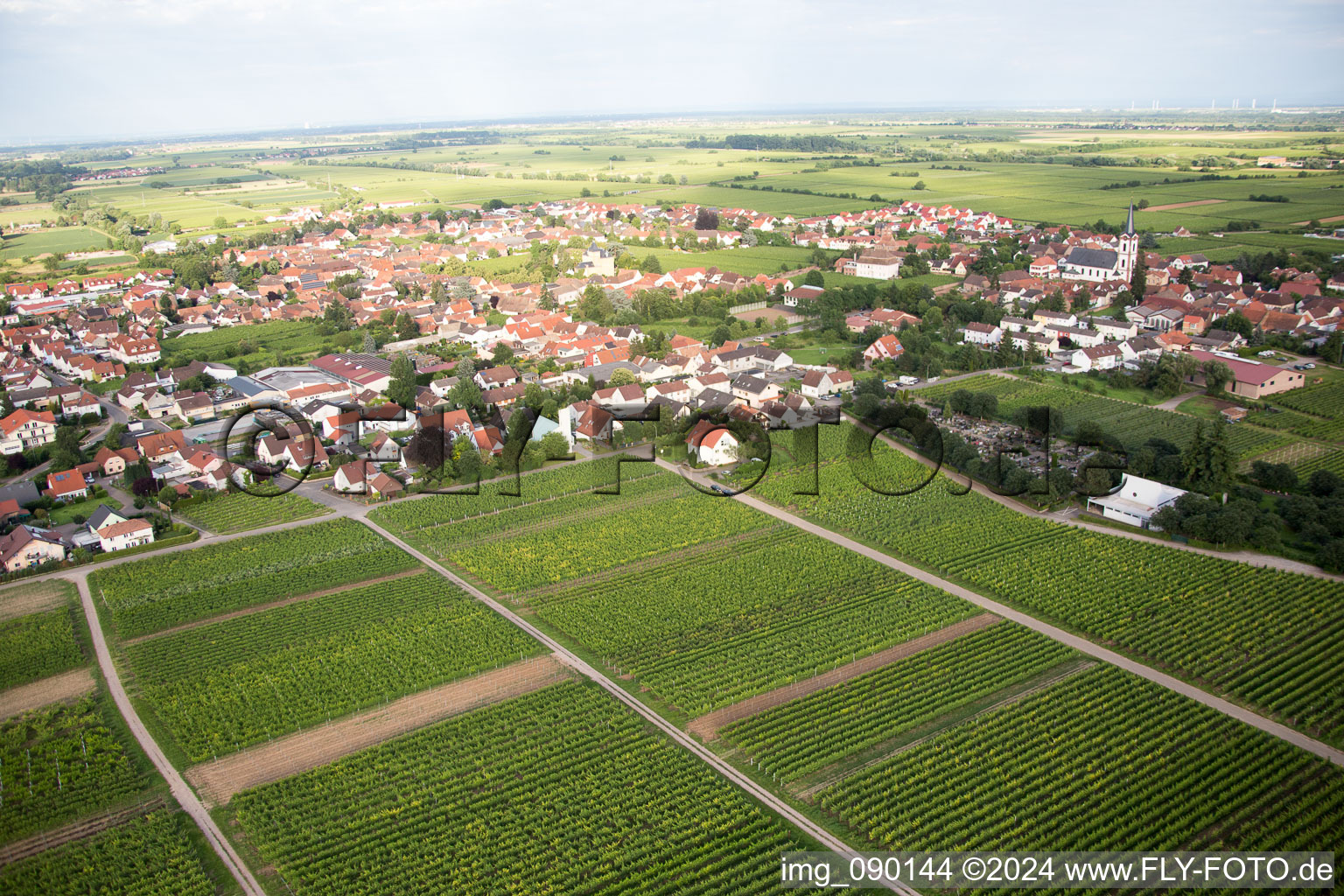 Drone recording of Edesheim in the state Rhineland-Palatinate, Germany