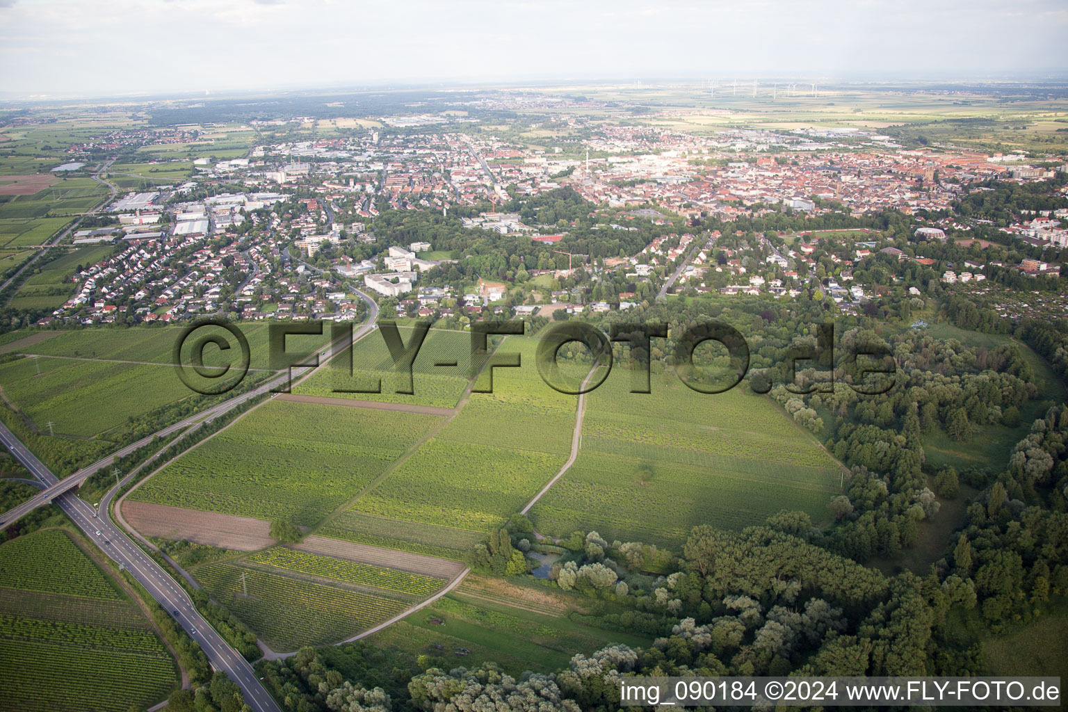 Landau in der Pfalz in the state Rhineland-Palatinate, Germany from the plane