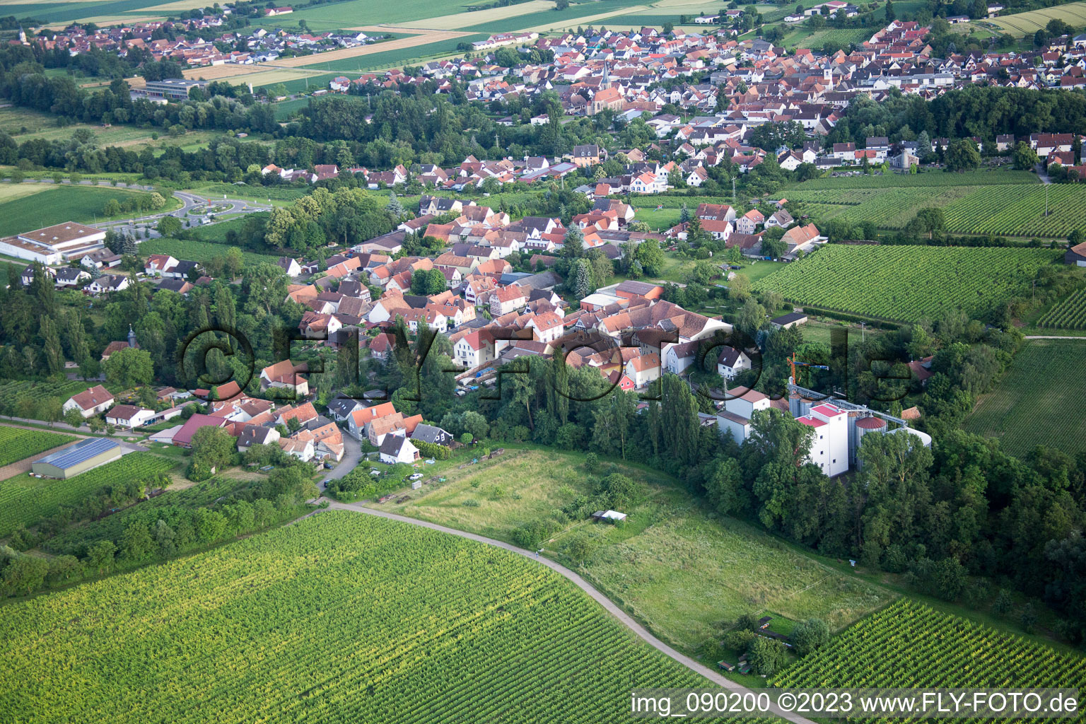 District Appenhofen in Billigheim-Ingenheim in the state Rhineland-Palatinate, Germany from the drone perspective