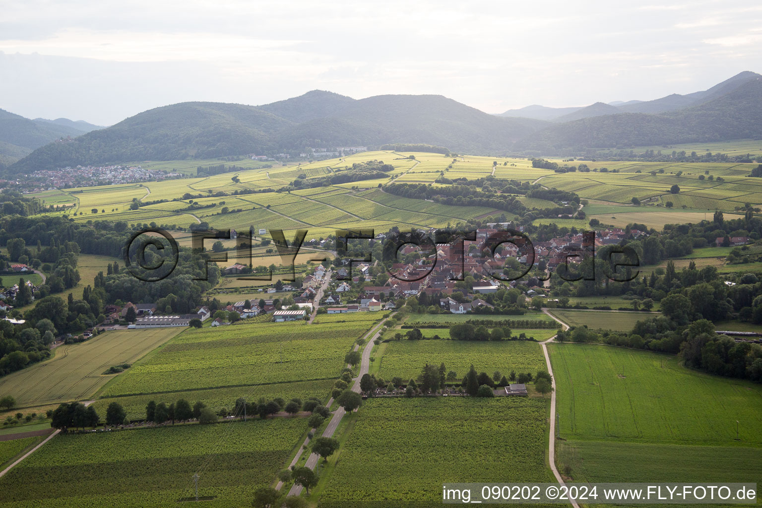 Aerial view of District Heuchelheim in Heuchelheim-Klingen in the state Rhineland-Palatinate, Germany