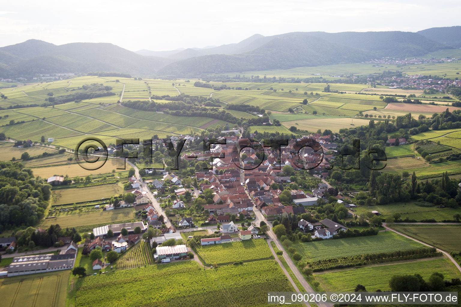 Oblique view of District Heuchelheim in Heuchelheim-Klingen in the state Rhineland-Palatinate, Germany