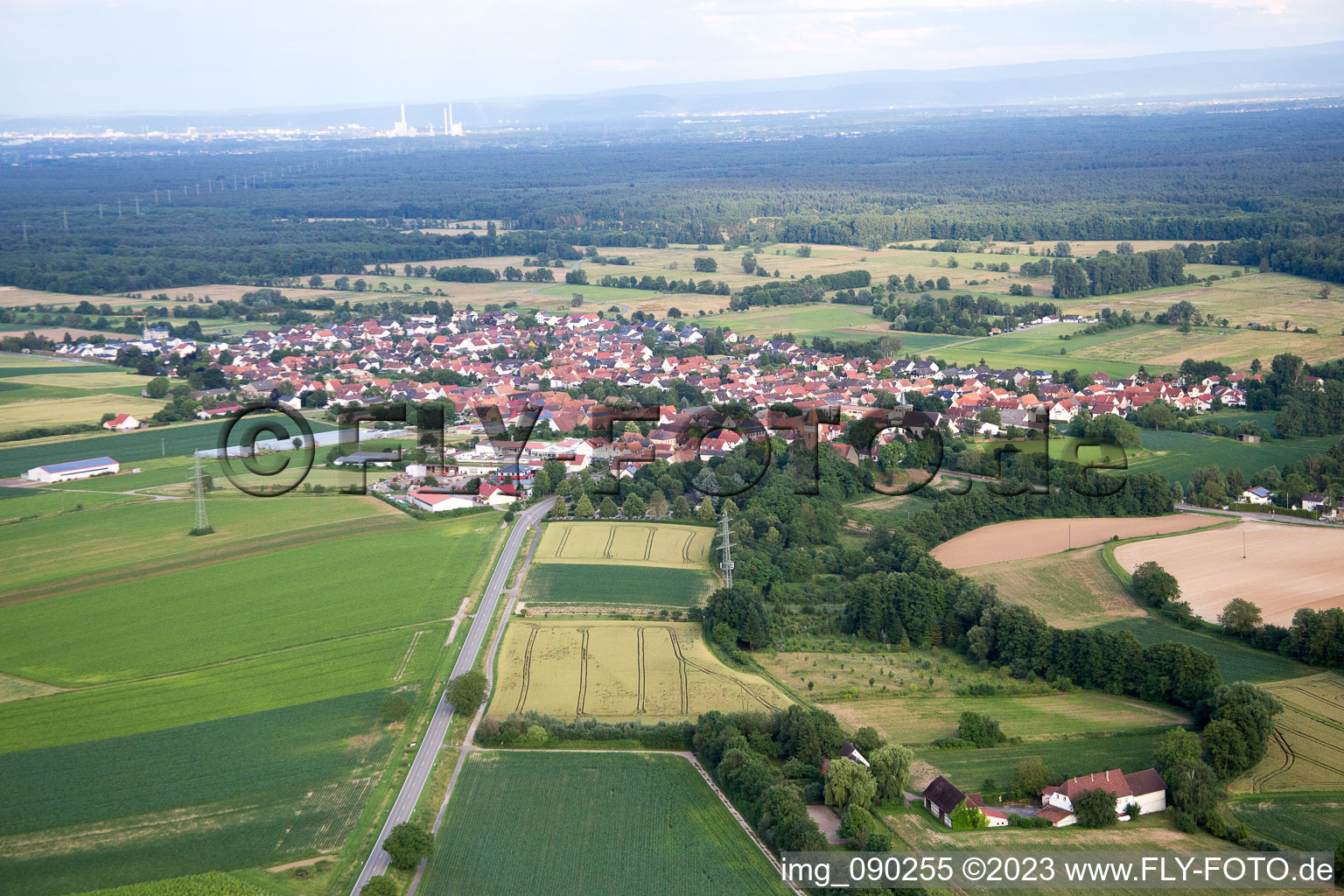 Bird's eye view of Minfeld in the state Rhineland-Palatinate, Germany
