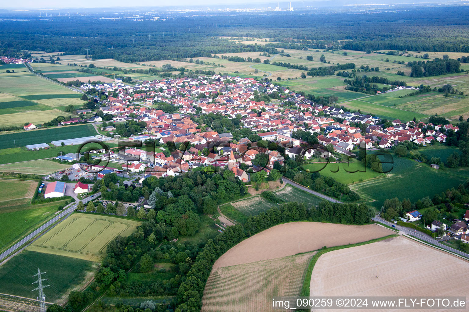 Drone image of Minfeld in the state Rhineland-Palatinate, Germany