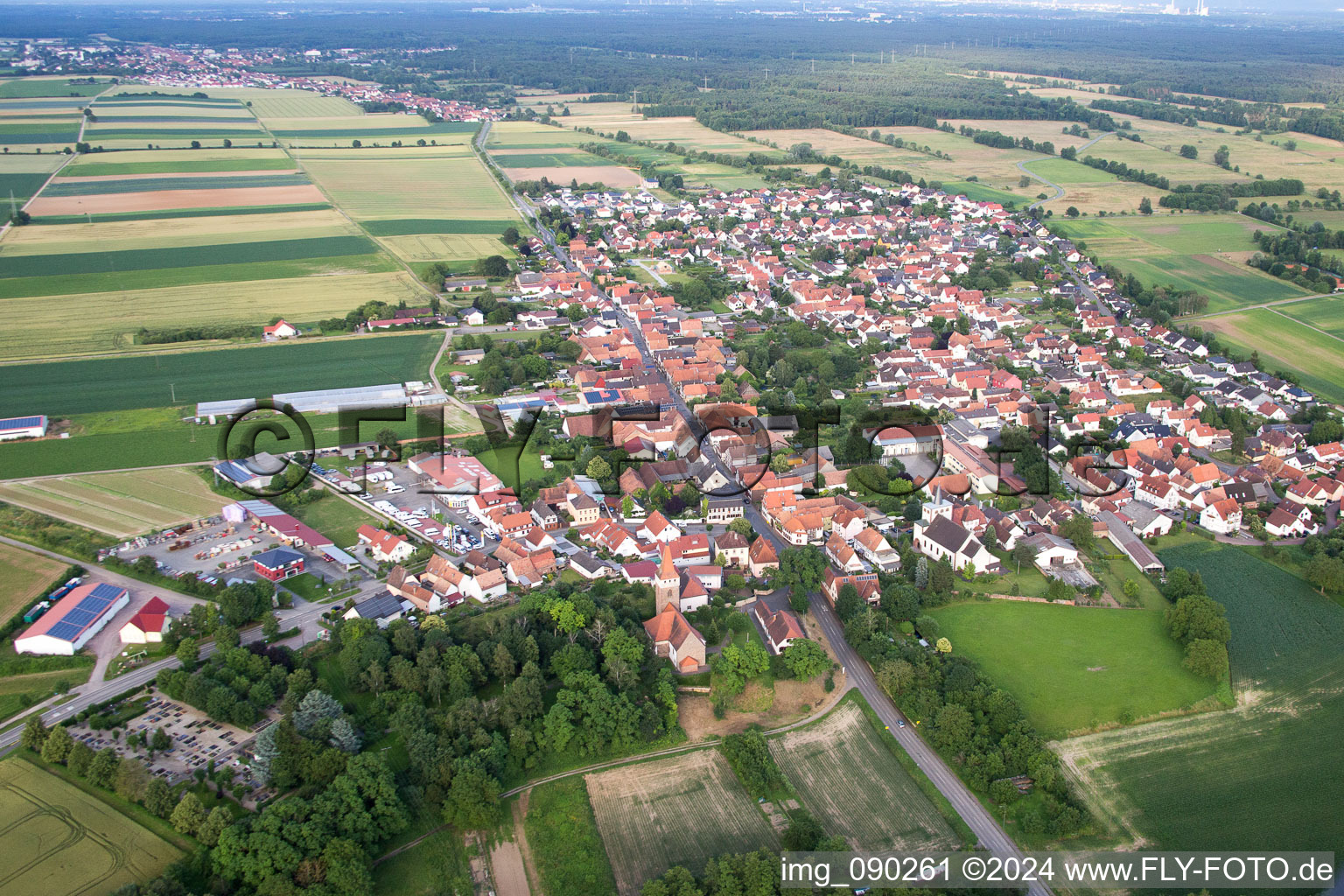 Minfeld in the state Rhineland-Palatinate, Germany from a drone