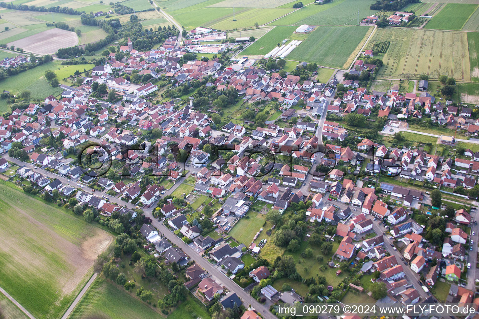 Aerial view of Minfeld in the state Rhineland-Palatinate, Germany