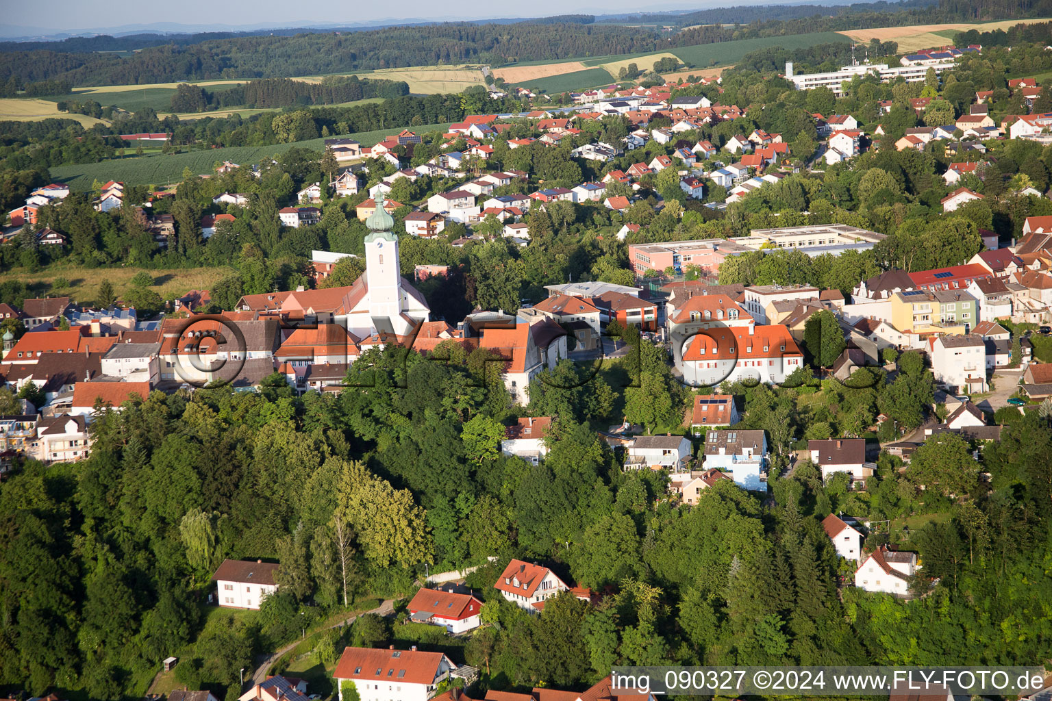 Aerial view of Bach in Landau an der Isar in the state Bavaria, Germany