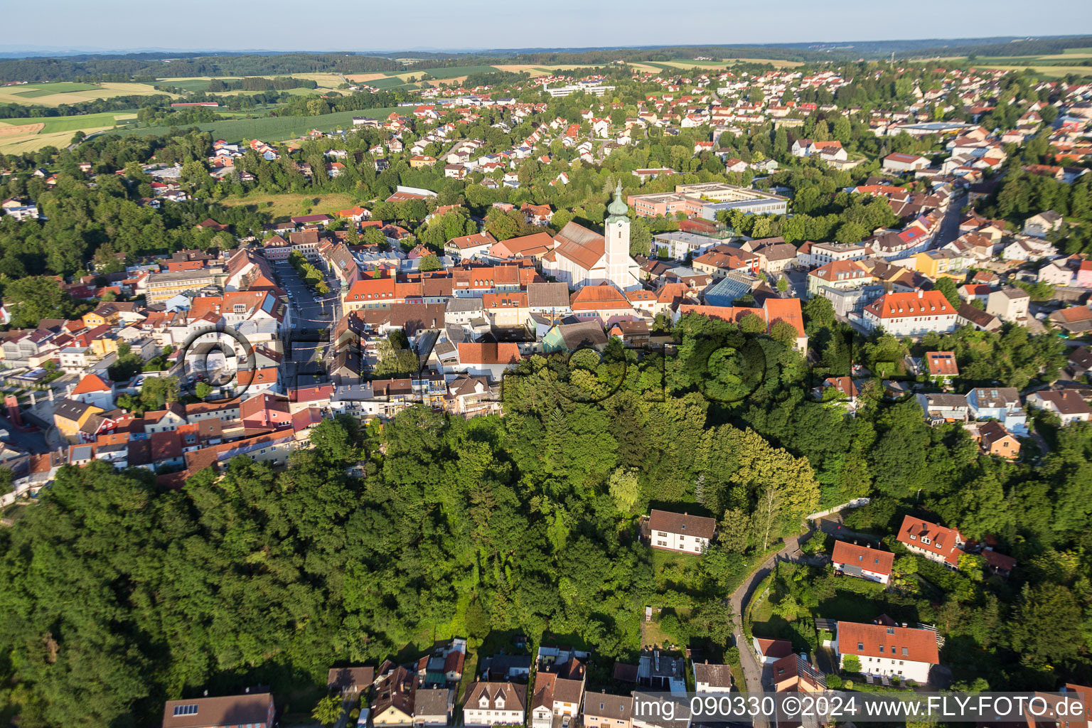 Town View of the streets and houses of the residential areas in the district Bach in Landau an der Isar in the state Bavaria, Germany