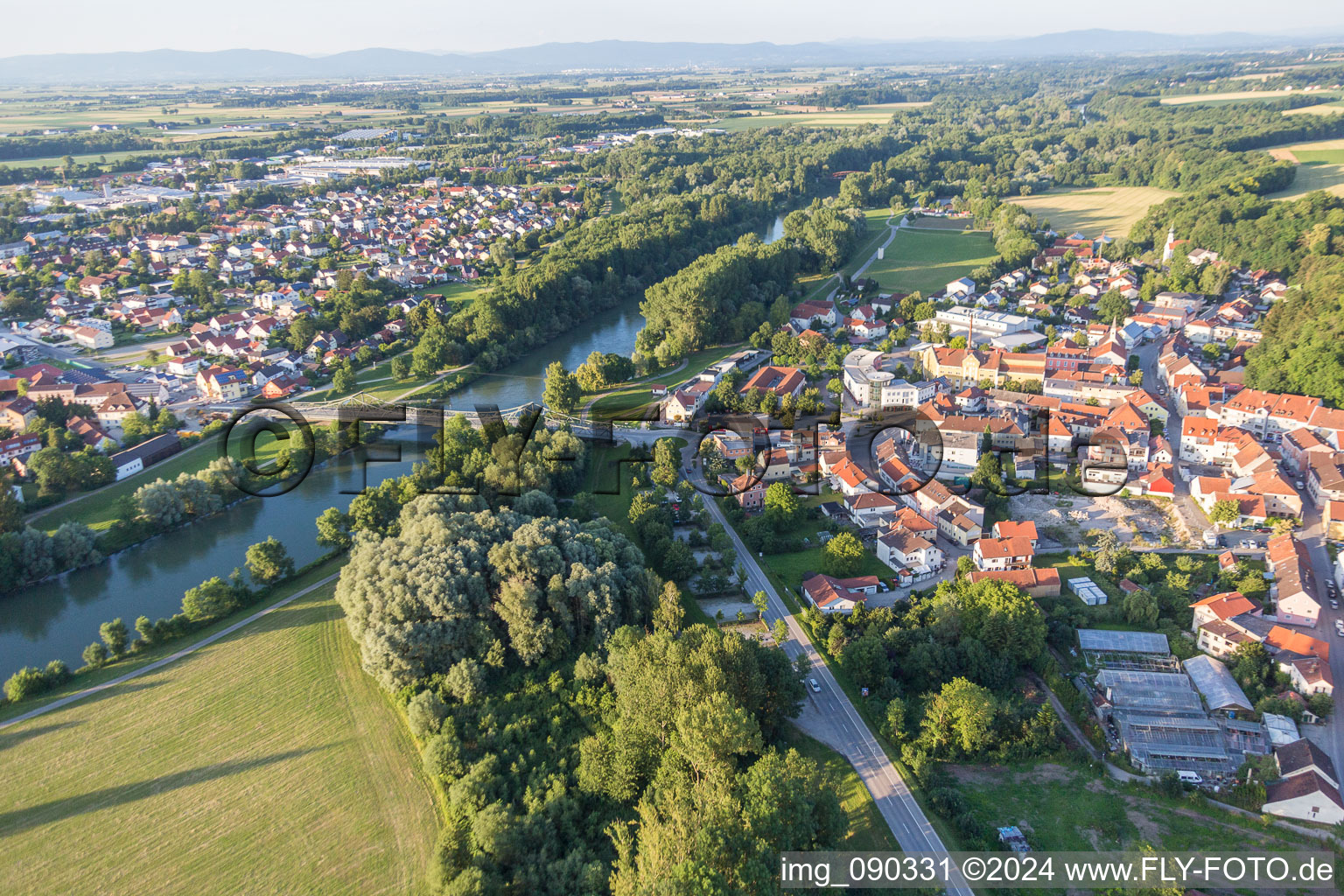 Village on the river bank areas of the river Isar in the district Bach in Landau an der Isar in the state Bavaria, Germany