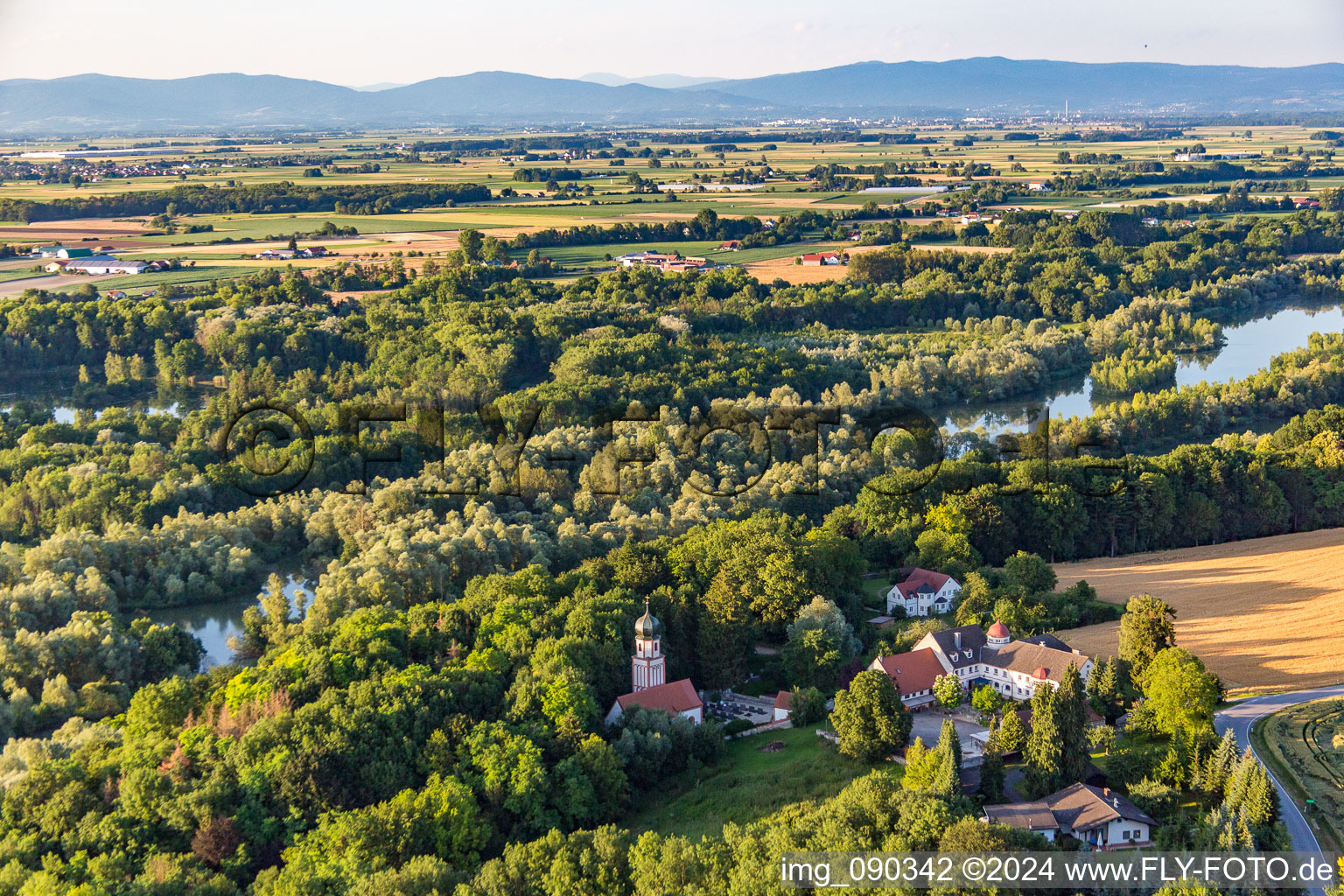 Oblique view of District Oberframmering in Landau an der Isar in the state Bavaria, Germany