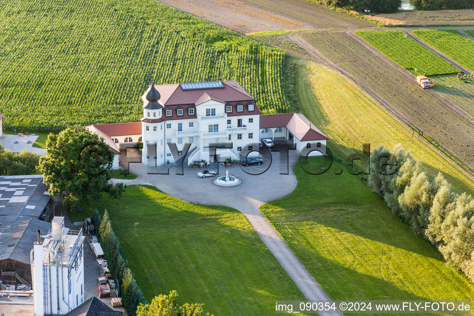 Buildings and parks at the mansion of the farmhouse Plankenschwaige in Landau an der Isar in the state Bavaria, Germany