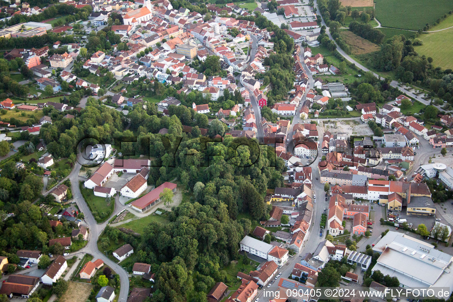 Bird's eye view of Landau an der Isar in the state Bavaria, Germany