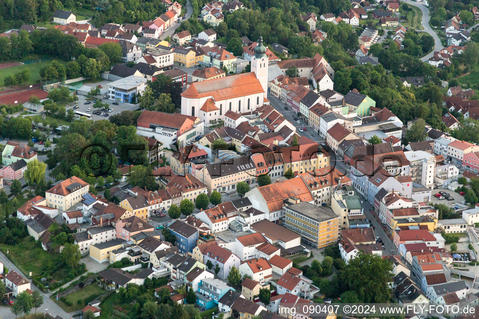 Church building in of Stadtpfarrkirche St . Maria Old Town- center of downtown in Landau an der Isar in the state Bavaria, Germany