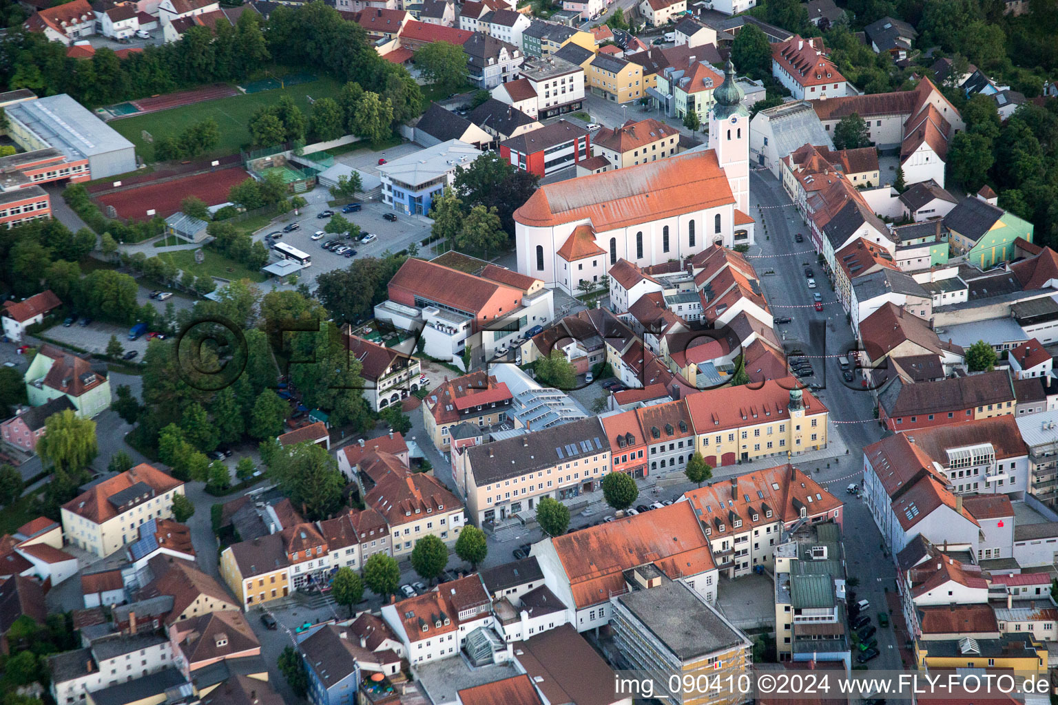 Drone recording of Landau an der Isar in the state Bavaria, Germany