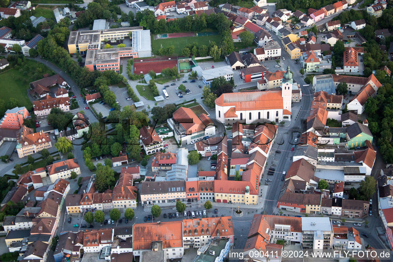 Drone image of Landau an der Isar in the state Bavaria, Germany