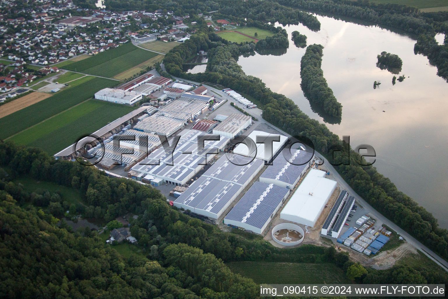 Aerial view of Benkhauser Strasse industrial area in Mamming in the state Bavaria, Germany