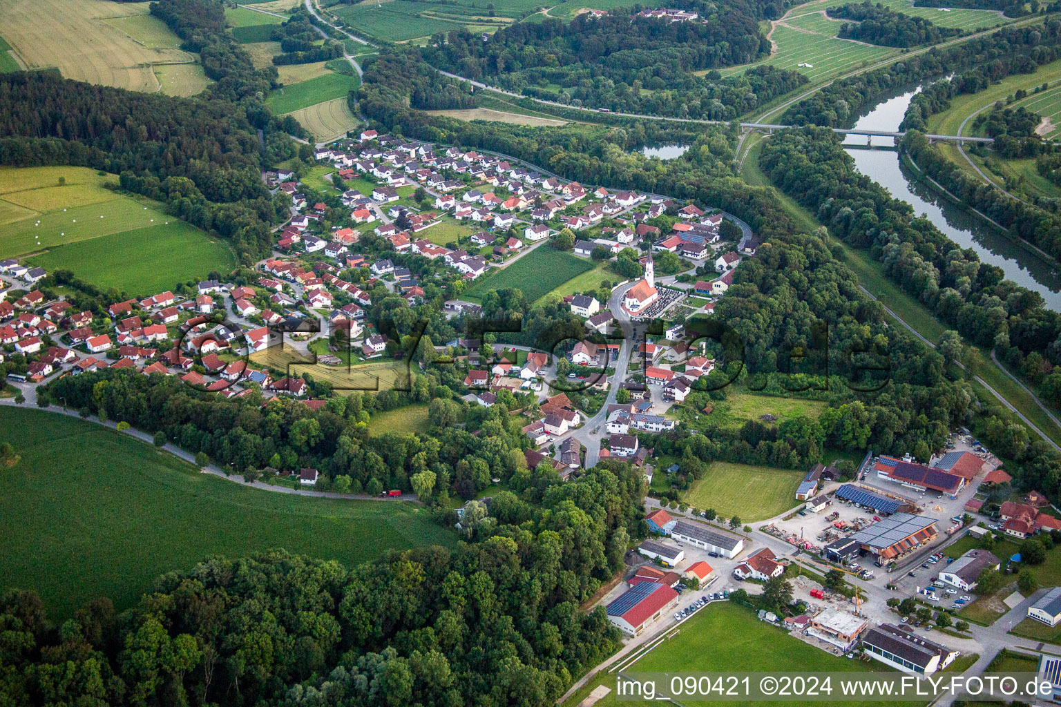 Village on the river bank areas of the river Isar in Gottfrieding in the state Bavaria, Germany