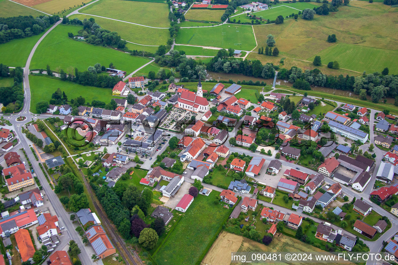 Aerial view of Marklkofen in the state Bavaria, Germany