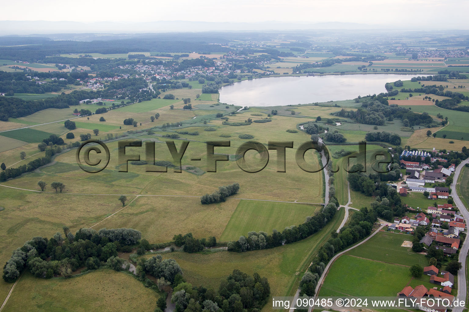 Aerial view of Vilstalsee Reservoir Steimberg in Marklkofen in the state Bavaria, Germany