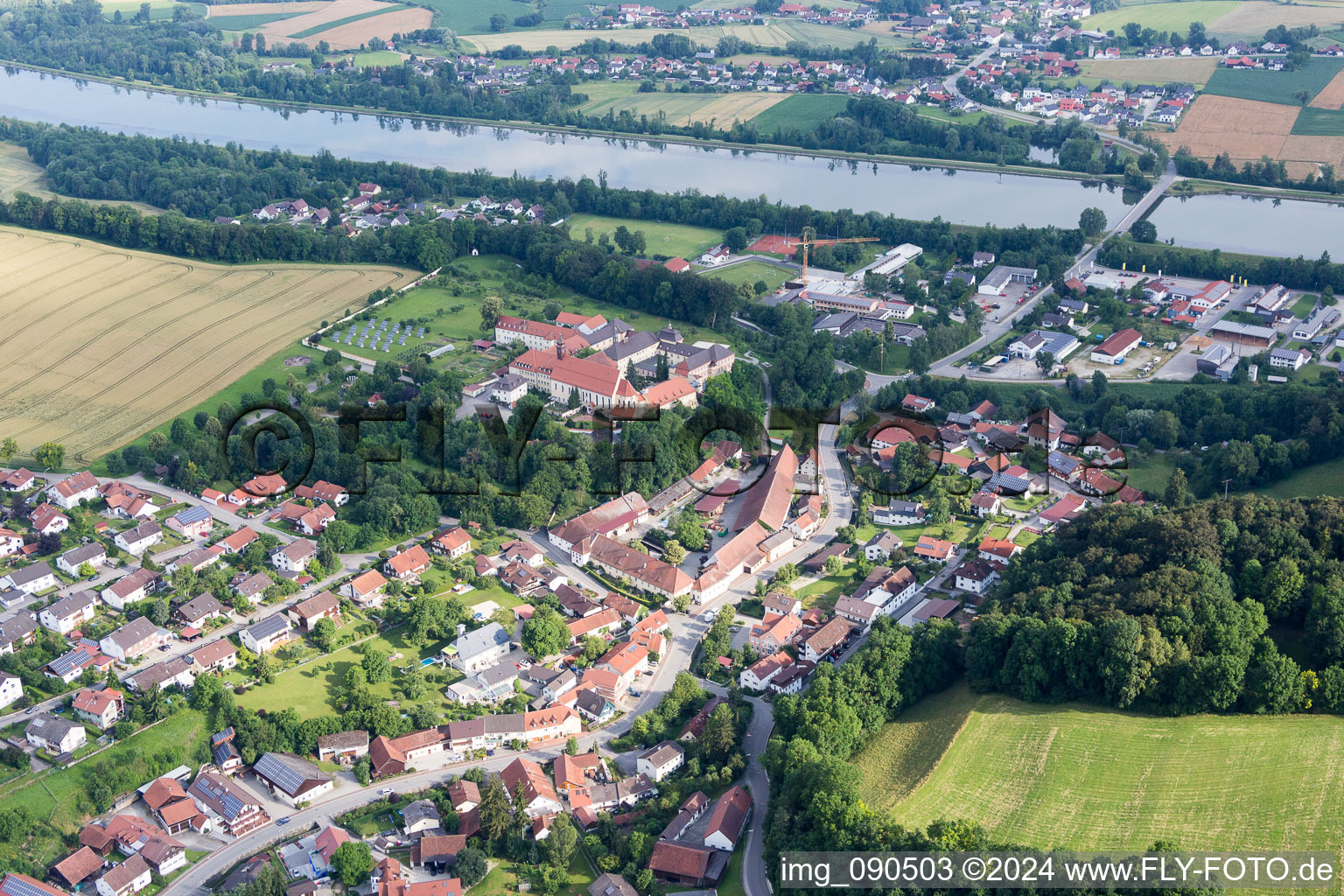 Town on the banks of the river of the Isar river in Niederviehbach in the state Bavaria, Germany