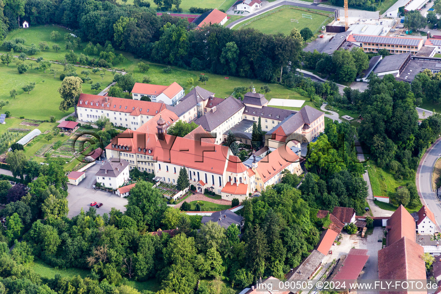 Building complex of the former monastery and today Realschule St. Maria in Niederviehbach in the state Bavaria, Germany