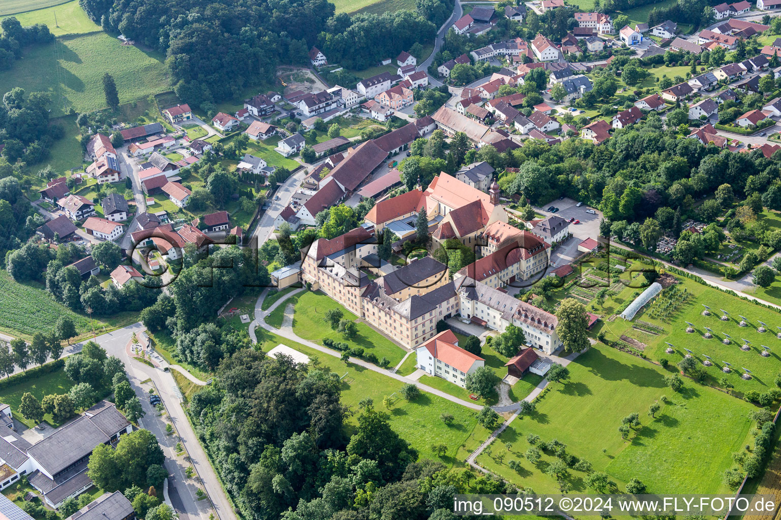 Aerial photograpy of Building complex of the former monastery and today Realschule St. Maria in Niederviehbach in the state Bavaria, Germany