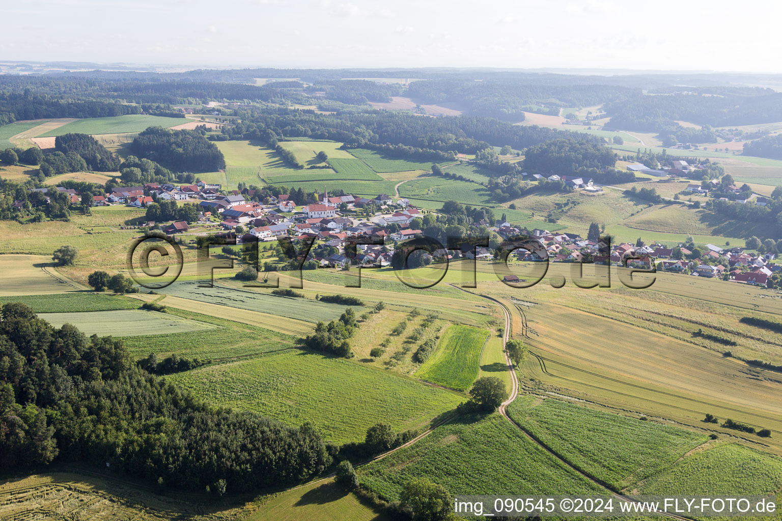 Aerial view of District Lengthal in Moosthenning in the state Bavaria, Germany