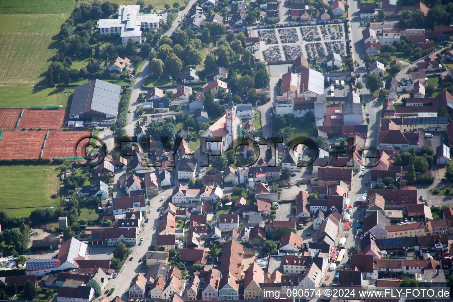 Town View of the streets and houses of the residential areas in Geiselhoering in the state Bavaria, Germany