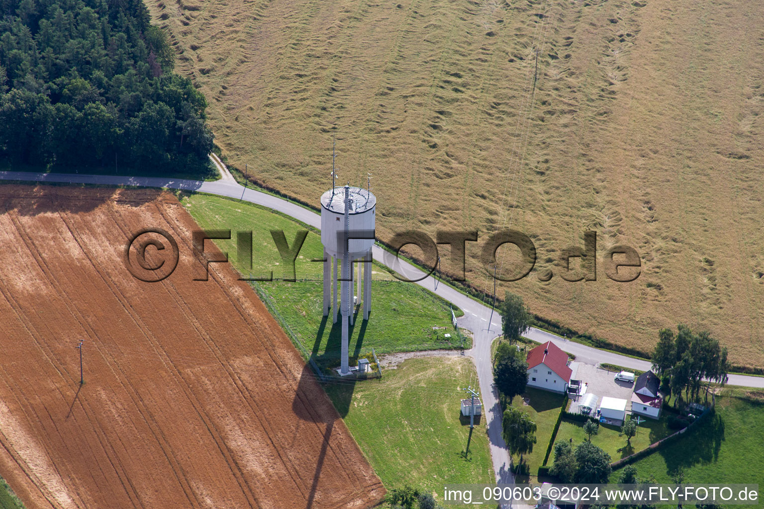 Water tower in the district Tunding in Mengkofen in the state Bavaria, Germany