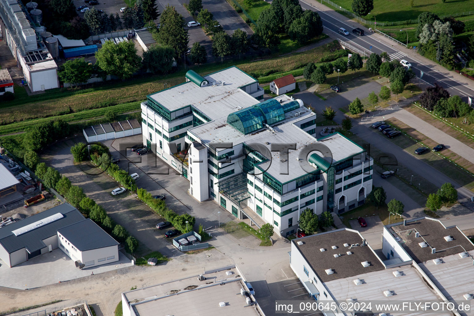 Building and production halls on the premises of Lindorff Deutschland in Heppenheim (Bergstrasse) in the state Hesse, Germany