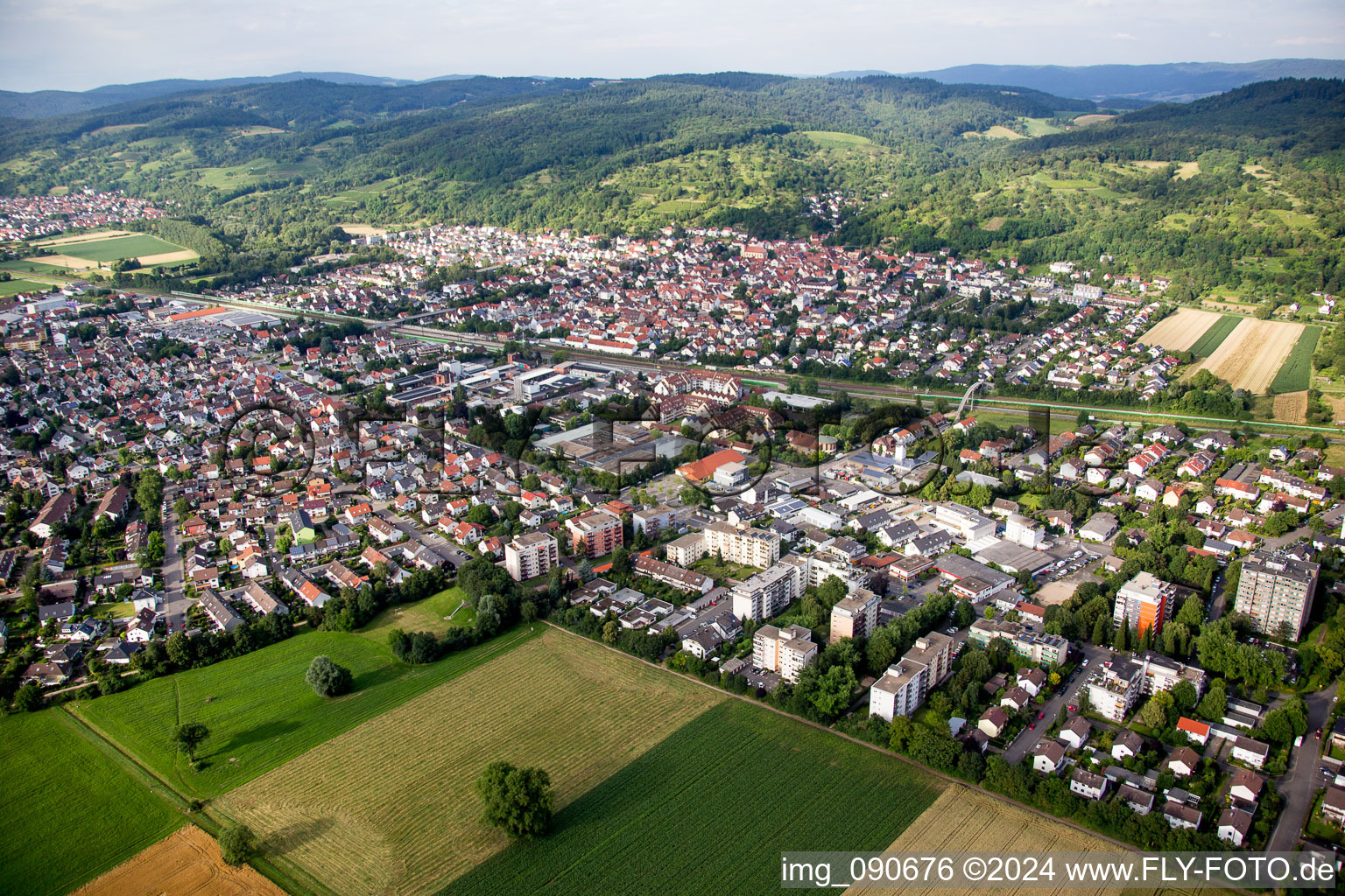 Village - view on the edge of agricultural fields and farmland in Hemsbach in the state Baden-Wurttemberg, Germany