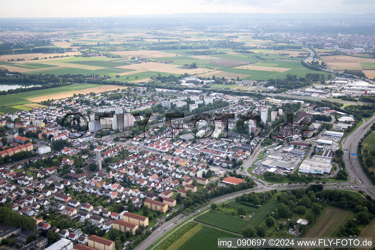 Weinheim in the state Baden-Wuerttemberg, Germany from the plane