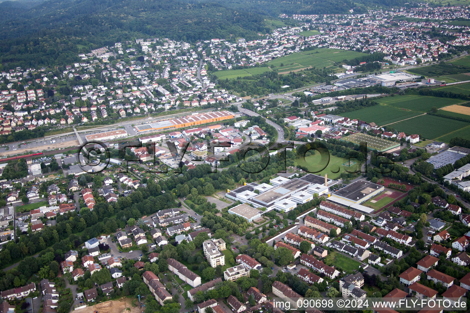 Bird's eye view of Weinheim in the state Baden-Wuerttemberg, Germany