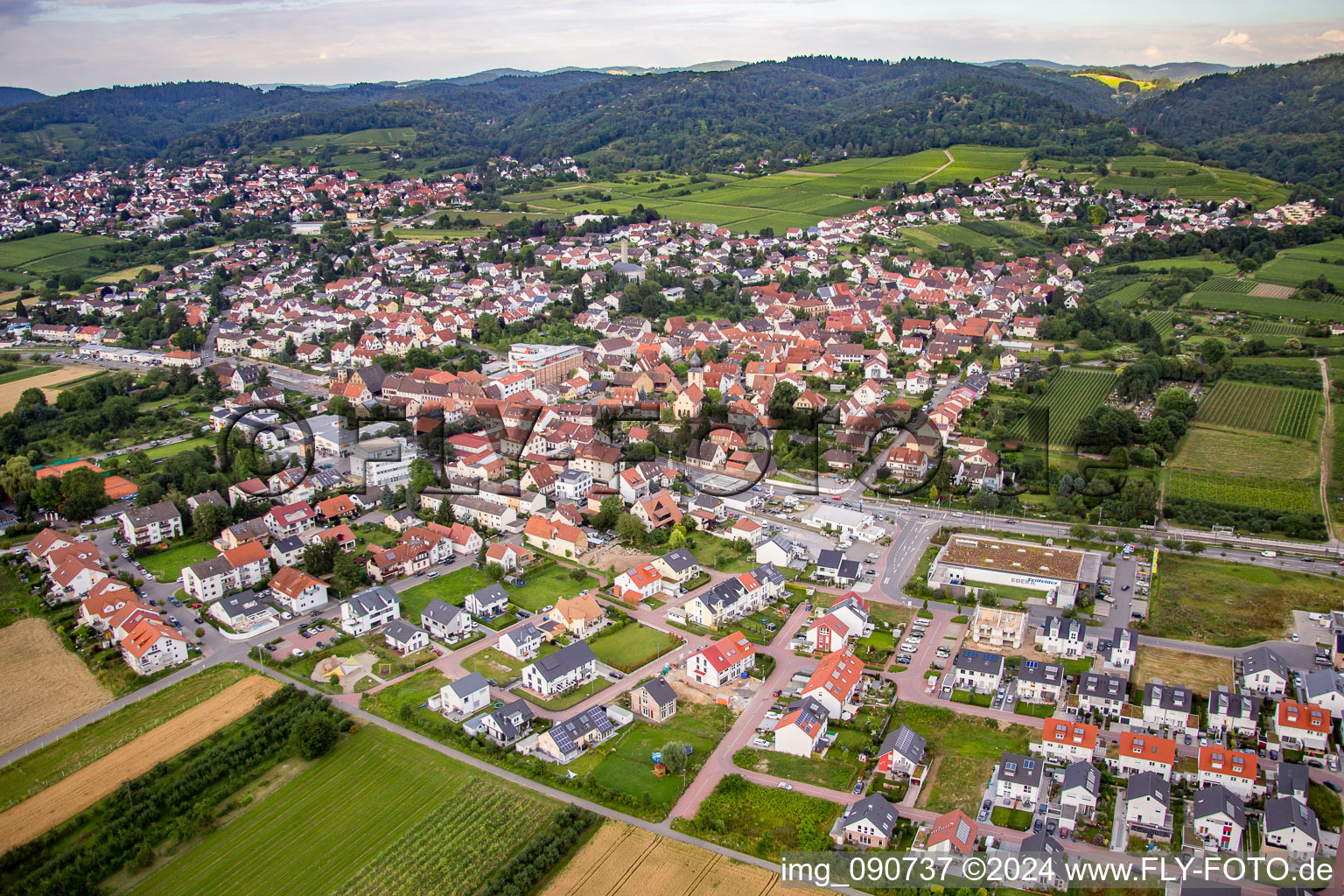 Town View of the streets and houses of the residential areas in the district Grosssachsen in Hirschberg an der Bergstrasse in the state Baden-Wurttemberg, Germany