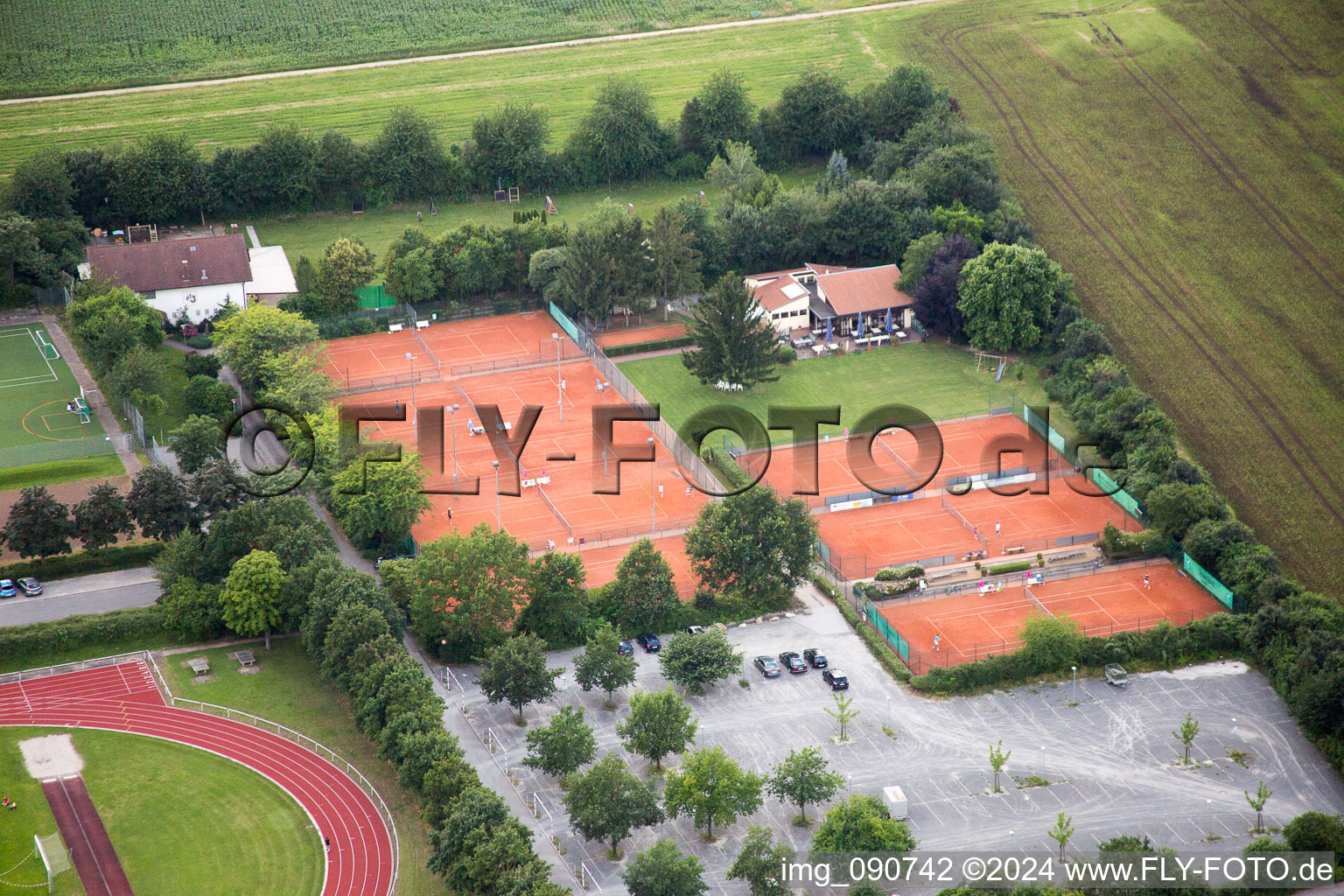 Tennis courts in the district Leutershausen in Hirschberg an der Bergstraße in the state Baden-Wuerttemberg, Germany