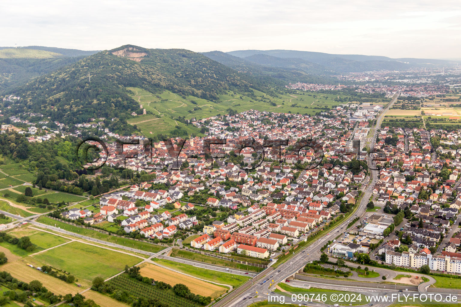 Town View of the streets and houses of the residential areas in Schriesheim in the state Baden-Wurttemberg, Germany