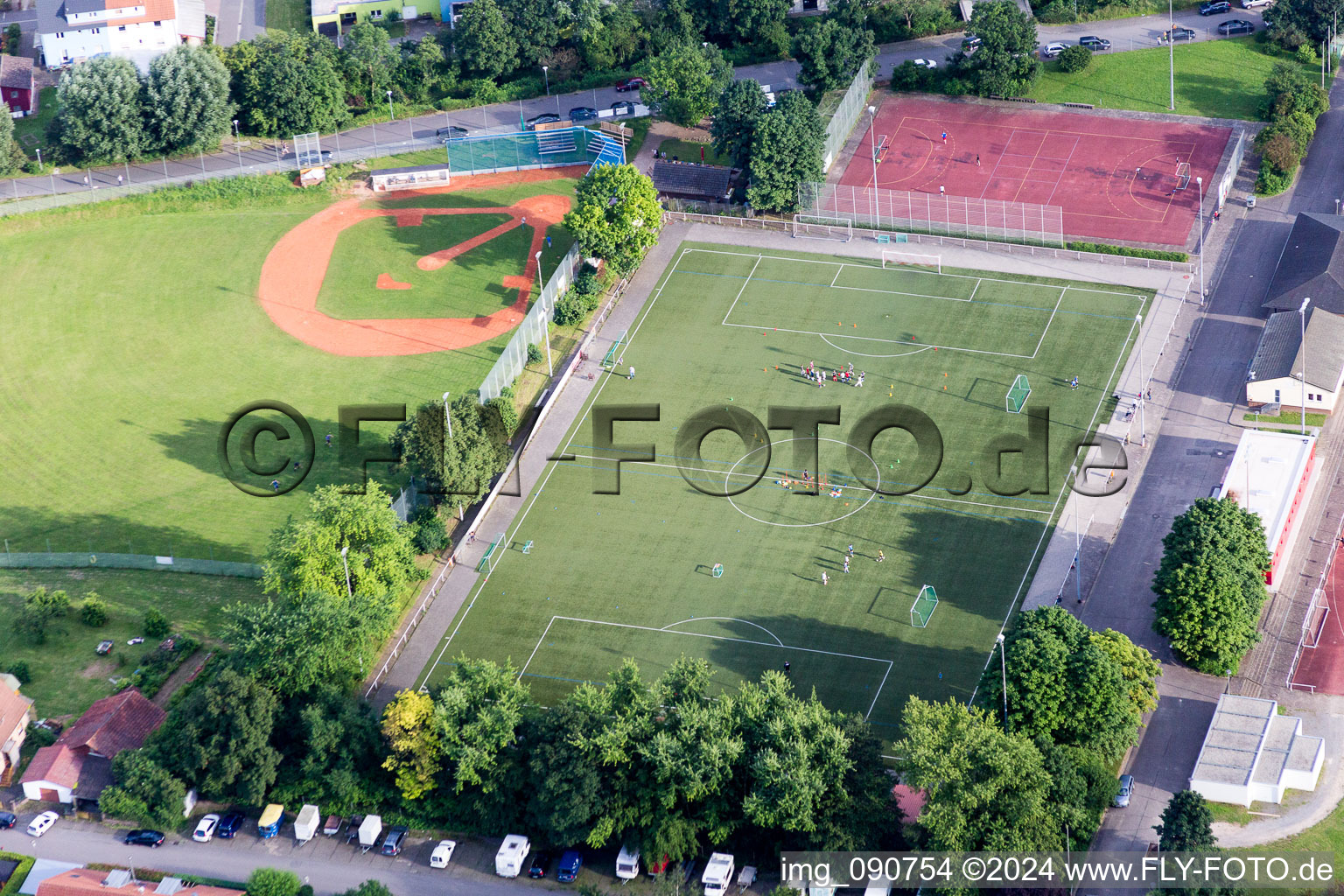 Ensemble of sports grounds of socker club 1919 Schriesheim Clubhouse in Schriesheim in the state Baden-Wurttemberg, Germany