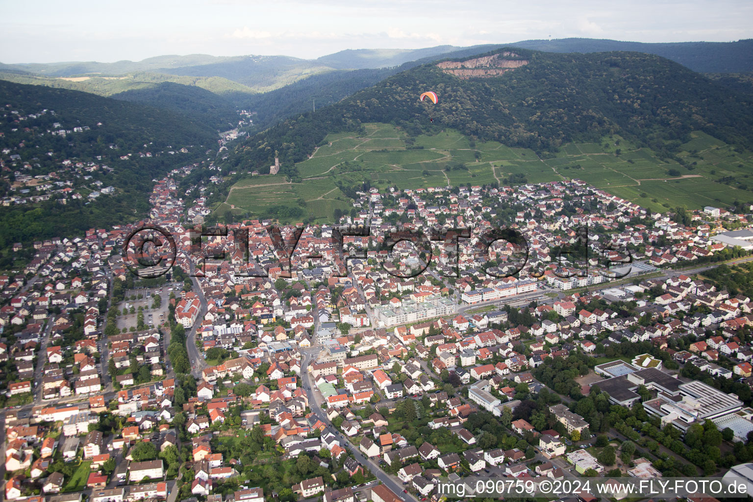Schriesheim in the state Baden-Wuerttemberg, Germany seen from above