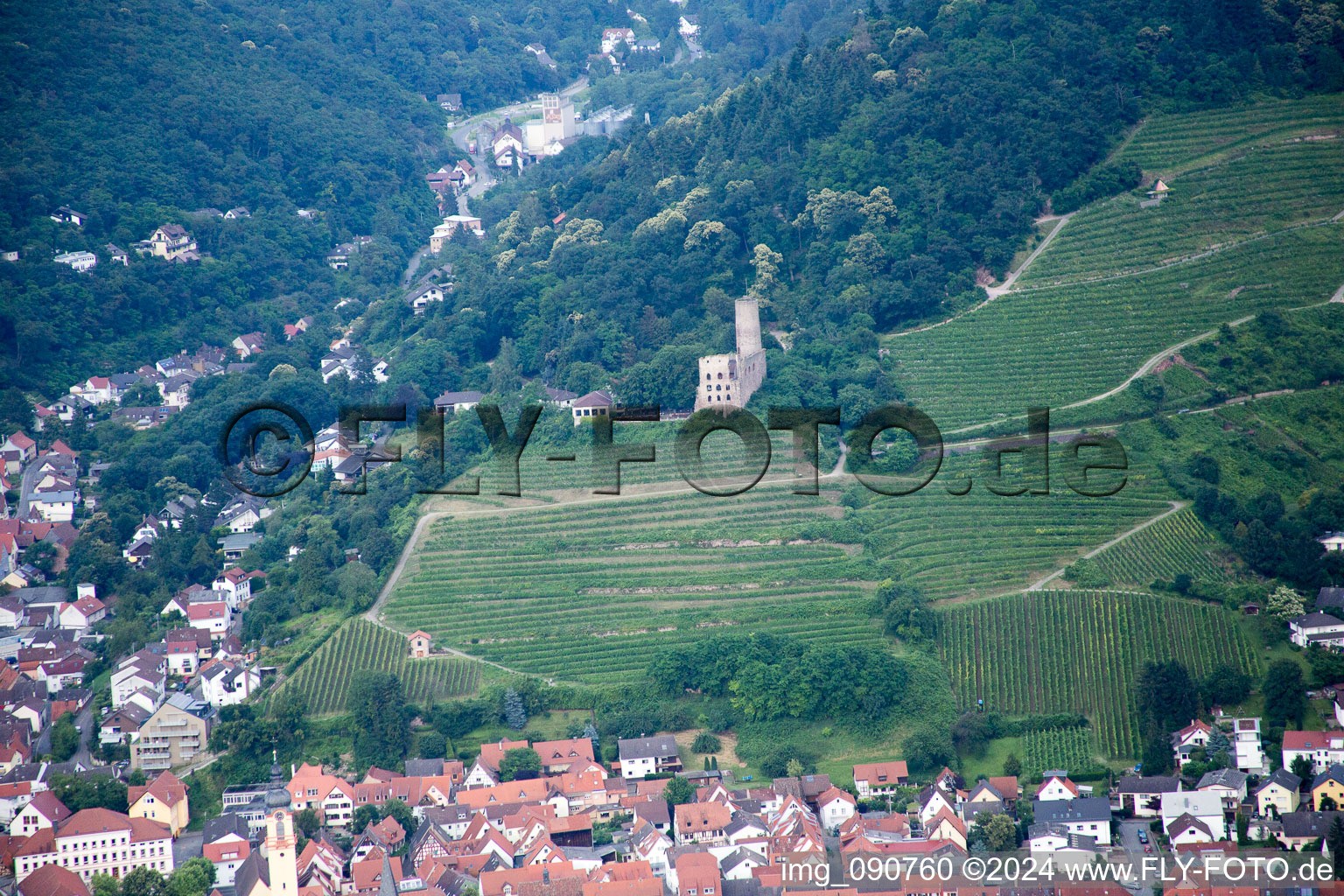 Schriesheim in the state Baden-Wuerttemberg, Germany from the plane